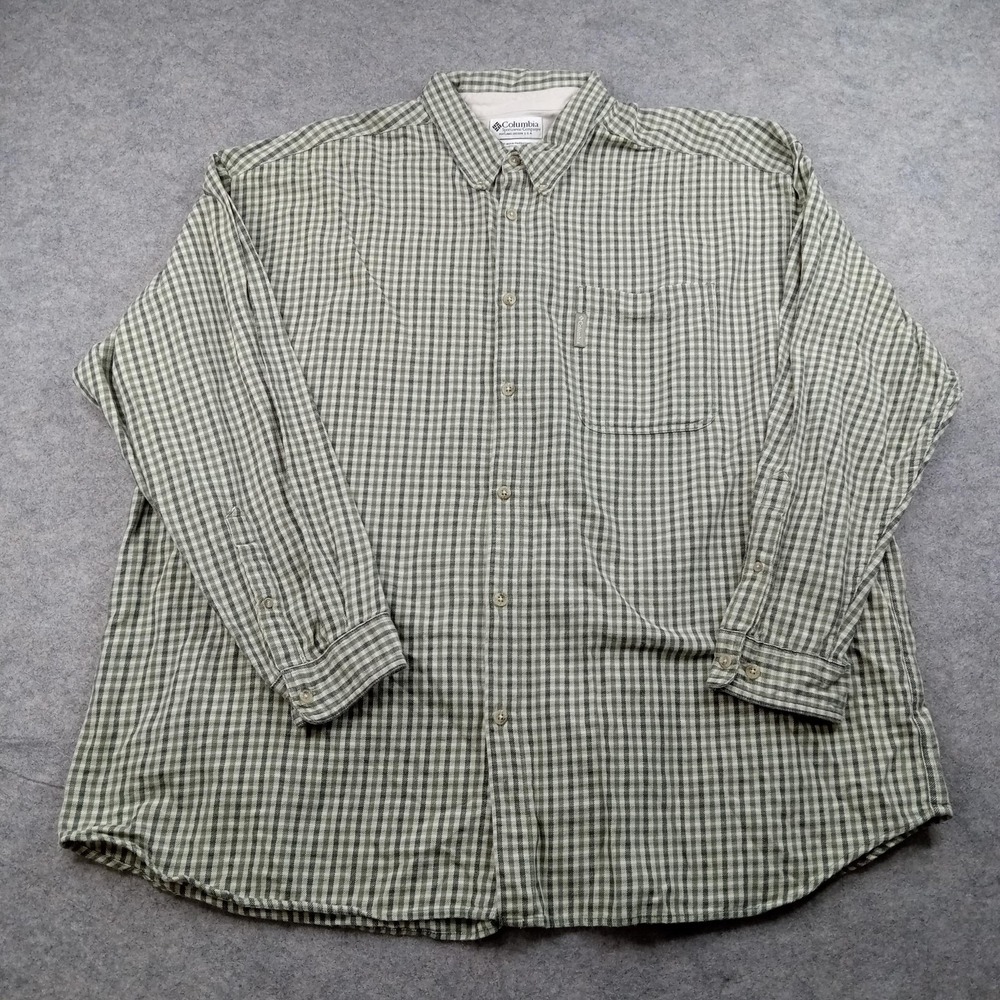 Columbia Shirt Mens 4XB Green Plaid Button Down Long Sleeve Cotton Casual